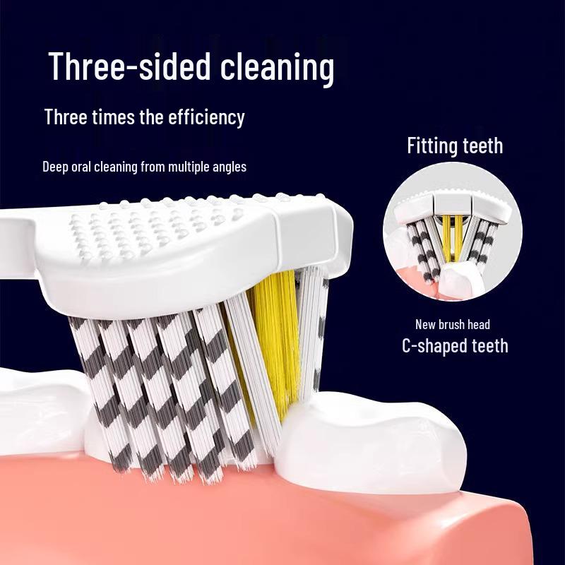 Brosse à Dents Adulte à Soies Douces Triple Face pour Hommes et Femmes - Lot Familial en Forme de U