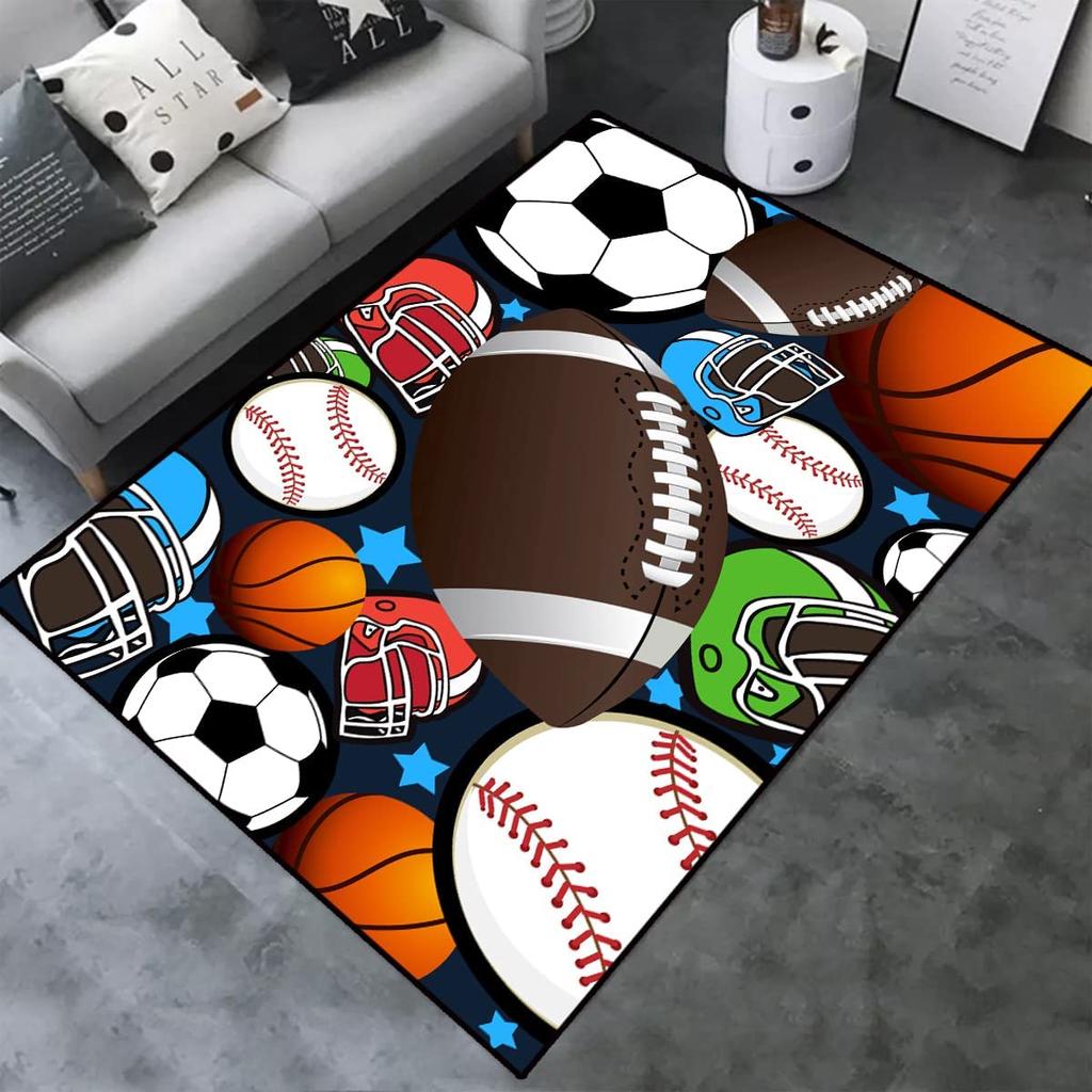 Living Room Basketball Soccer Rug Home Decor Teen Boys Large Area Rug Playroom Bedroom Floor Mat