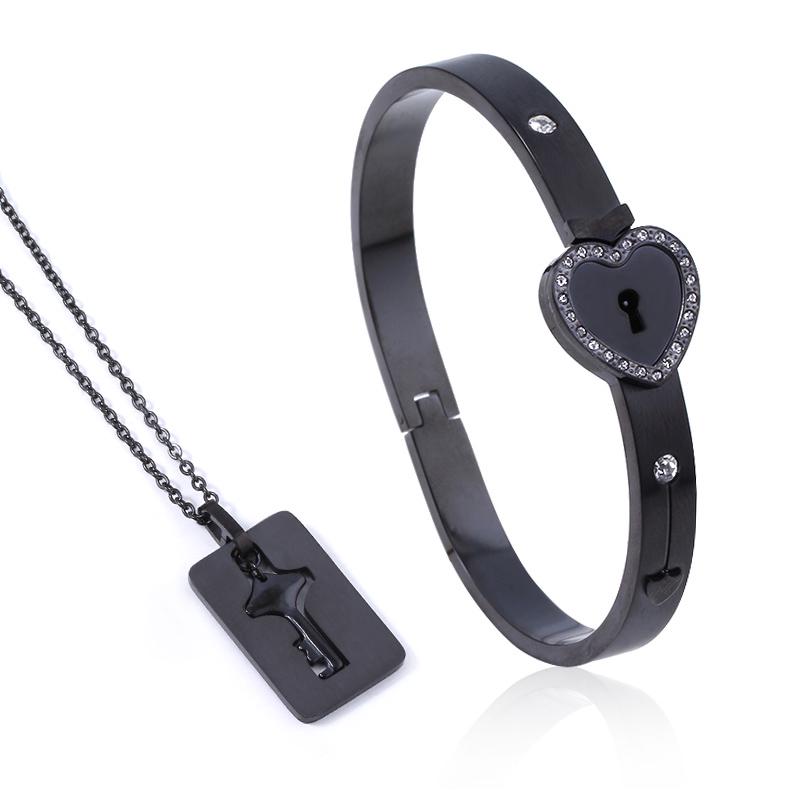 Couple Jewelry Stainless Steel Bracelet Love Heart Lock Bracelets Bangles Key Pendant Necklace for Lover Jewelry Gift