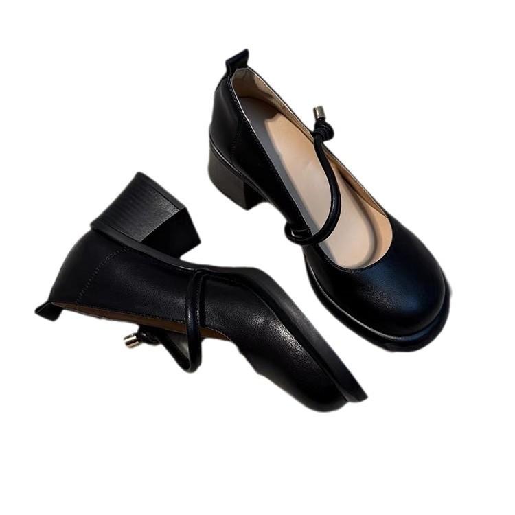 Retro leather word with Mary Jane single shoes women's autumn new thick heel high heel round head light mouth versatile commuter shoes
