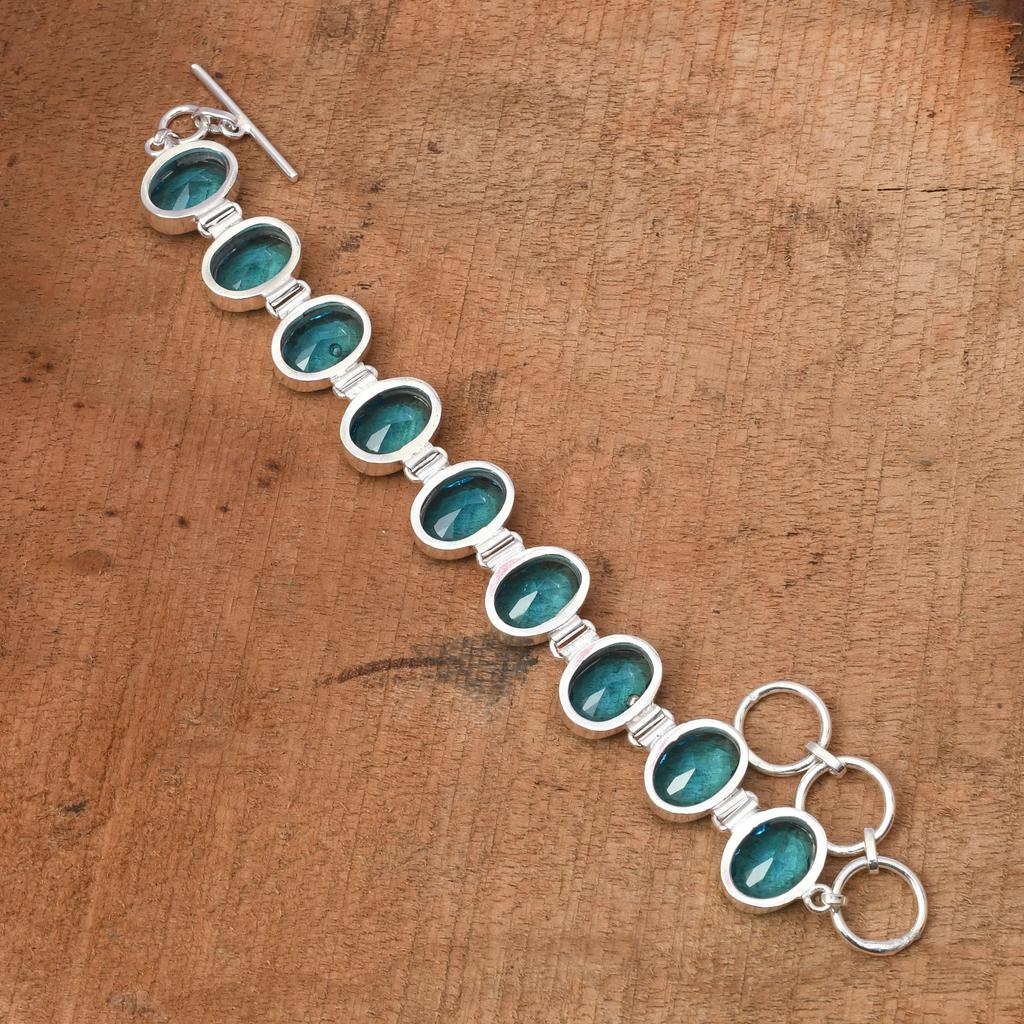 Blue Topaz Gemstone : 925 Sterling Silver Handmade Multi Gemstone Bracelet Jewelry