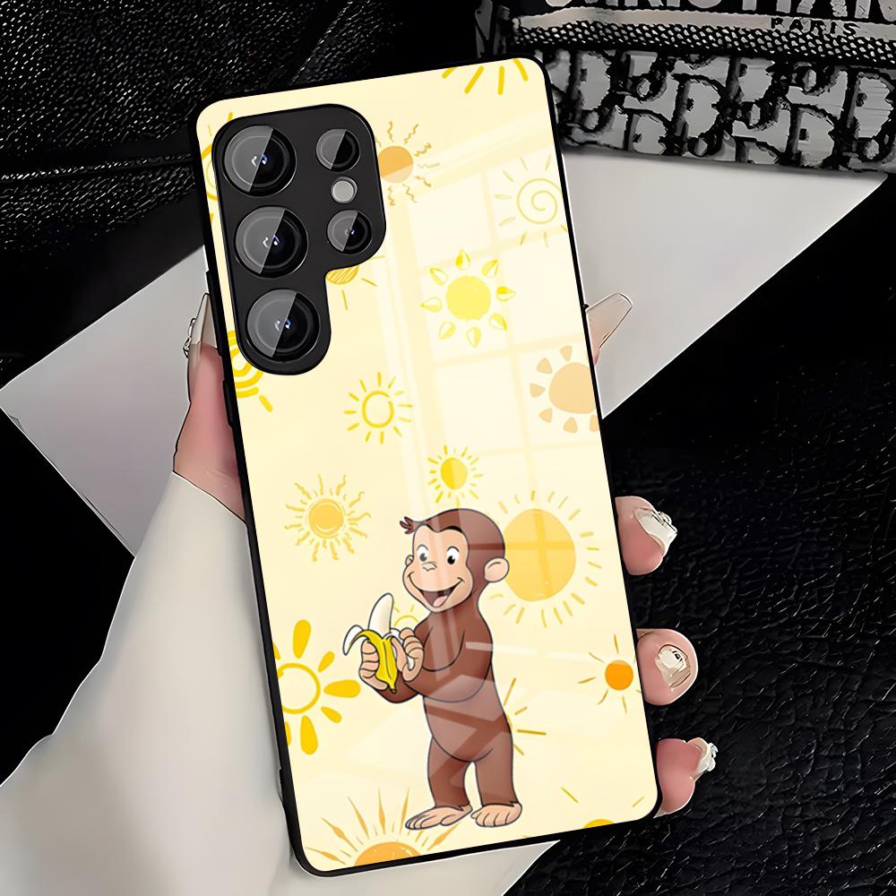 Curious George Monkey Phone Case For Samsung A25 A13 A33 5G A54 A36 A35 A56 A52 A14 Shockproof Glass Cover