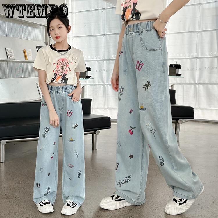 

Pants Spring and Autumn Girls Jeans Children s Jeans Loose Wide Legs Straight Legs Girls Pants 170