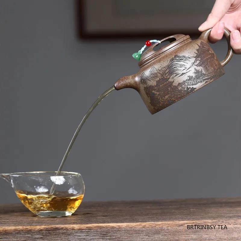 Chinese Tradition Yixing Purple Clay Teapot Handmade Landscape Tea Pot Large Capacity Kettle Household Zisha Teaware 500ml