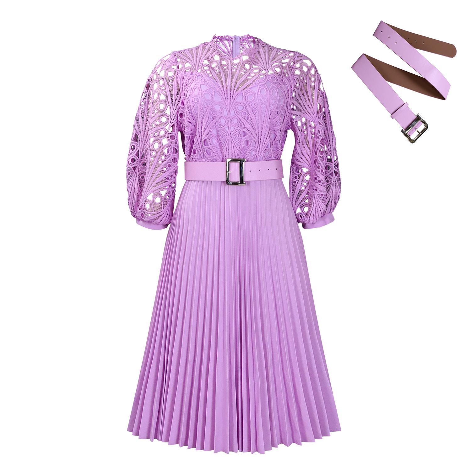 

C8595 2024 Женское однотонное кружевное вязаное плиссированное платье 5XL