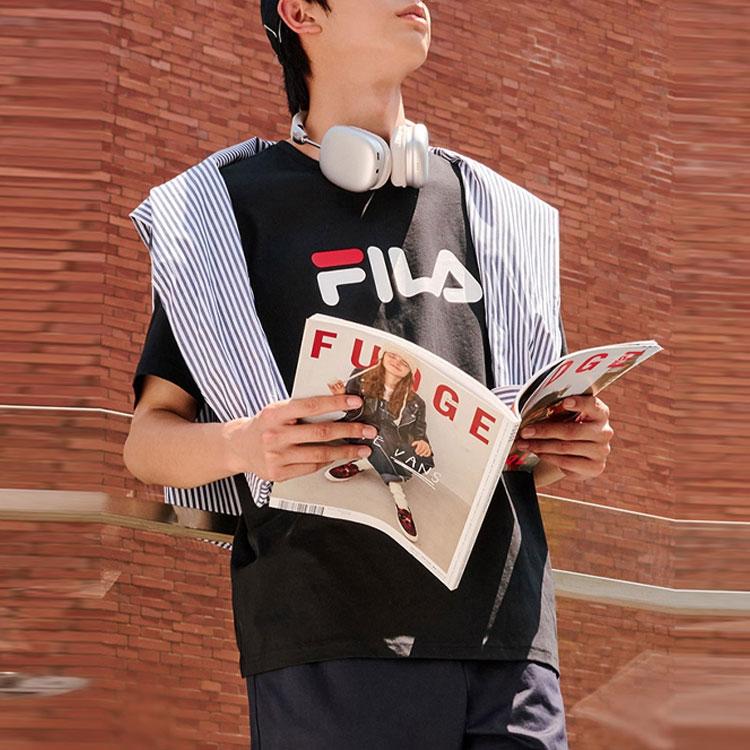 FILA Vintage American Round Neck Short Sleeve T-shirt With Logo Print Unisex Tops Black F51U328199ABK