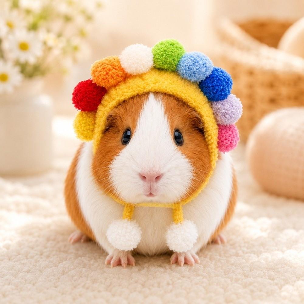 Adjustable Ties Guinea Pig Costume Hat Sunflower Hamster Knitted Hat Pet Gathering