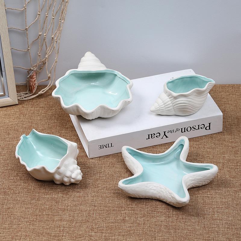 1 ks Keramický šperkovník Tvar mušle Hvězdice Akvamarínová mušle Miska na drobnosti Keramický držák na prsteny Náušnice Dekorativní s oceánskou tématikou