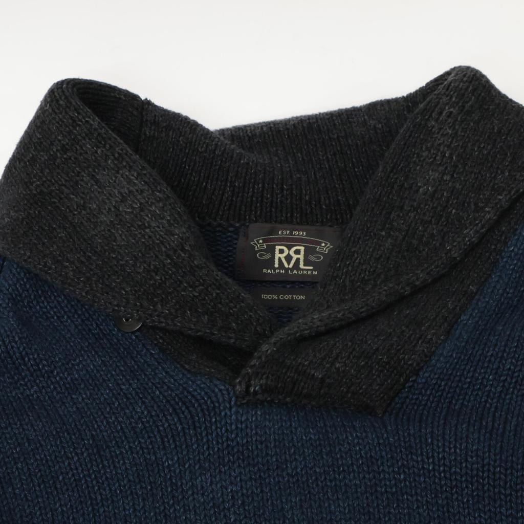 RRL Indigo x Black Cotton Shawl Collar Knit tops M Navy blackUsed