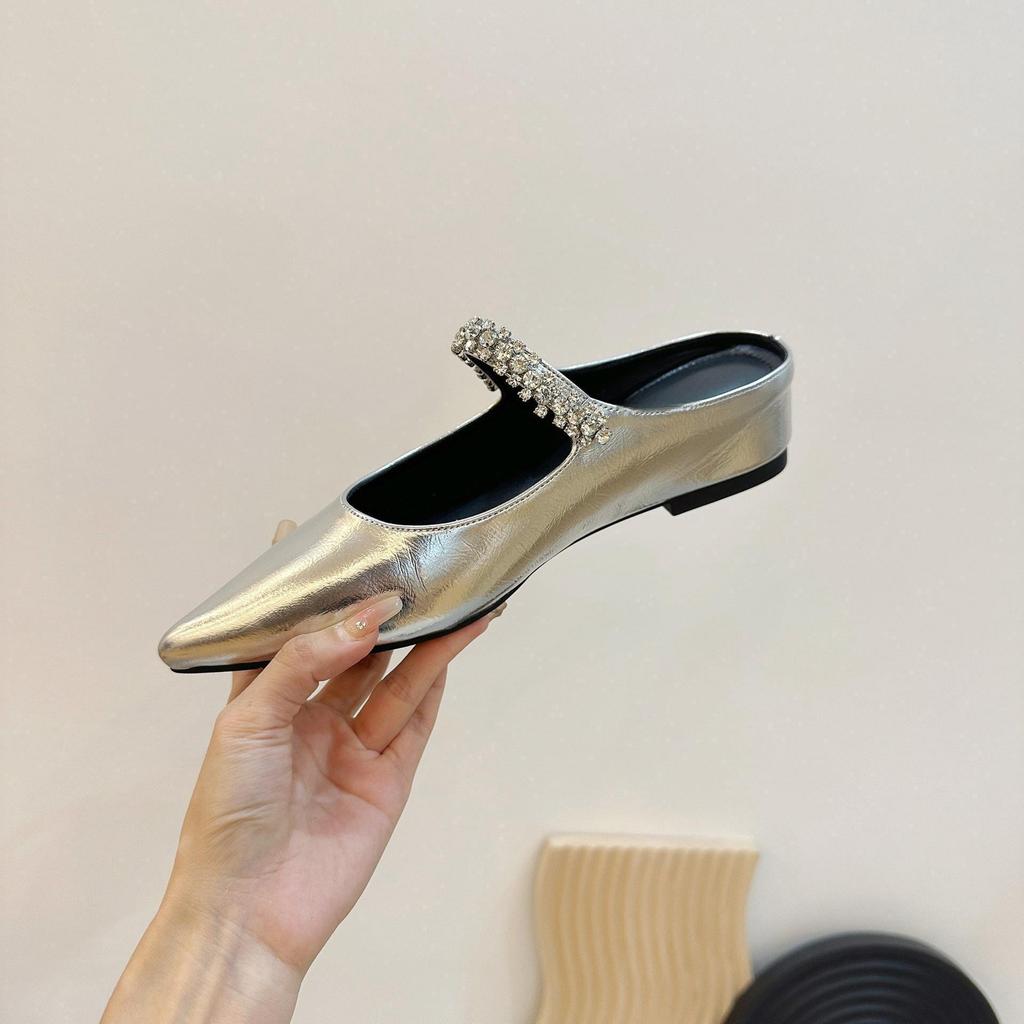 Rhinestone half drag increases height by 4 cm, nude pure desire, sexy pointed head half drag, wearing female cool slippers, fairy style women's shoes