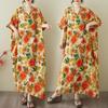 Real summer new color vacation style travel V-neck retro long dress covering meat cotton and linen dress women's clothing