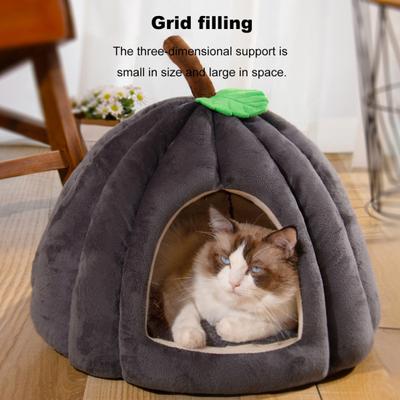 Semi-Enclosed Pet Bed for Cats All Seasons Comfort Stable Anti-Slip Pumpkin Pet Tent Cat House for Small Medium Dogs