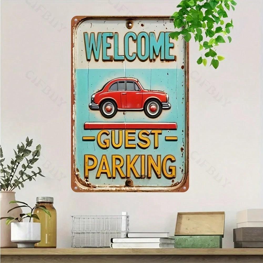 Vintage Metal Sign Parking Guest Wall Decor 20x30 Cm for Garage Bar