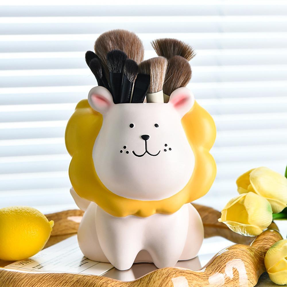 Cream Style Cartoon Pen Holder Little Lion Stationery Organizer Pencil Storage Box  Student