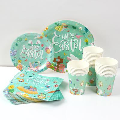Easter Decoration 2024 Easter Bunny Eggs Paper Plates Napkins Cute Animal Paper Serviettes for Birthday Party Tableware Decor
