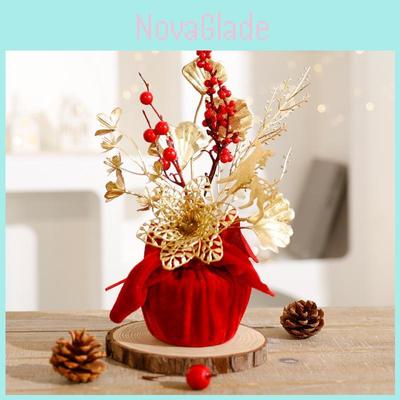 Plastic Desktop Decor With Floral Arrangement For Christmas Home Decoration