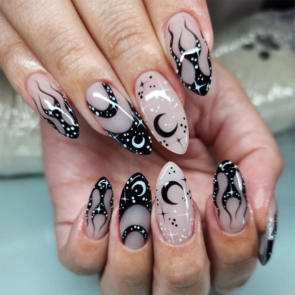 

Dark Style French Print False Nails - Wearable Individual Nail Art Stickers