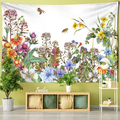 Wandteppich mit Blumen und Biene, zum Aufhängen, böhmische tropische Pflanze, Hippie, böhmischer Schlafsaal, moderner Stil, Hintergrund, Stoffdekor