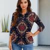 Women's Fashion Casual Lapel Short 3/4 Sleeve Print Shirt Women's Button Up Tops