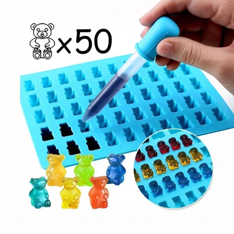 1/5Pcs Candy Gummy Jelly Trays Molds Kit Candy Silicone Moulds With 2 Dropper Set Reusable Candy Baking Mold Kitchen Tools