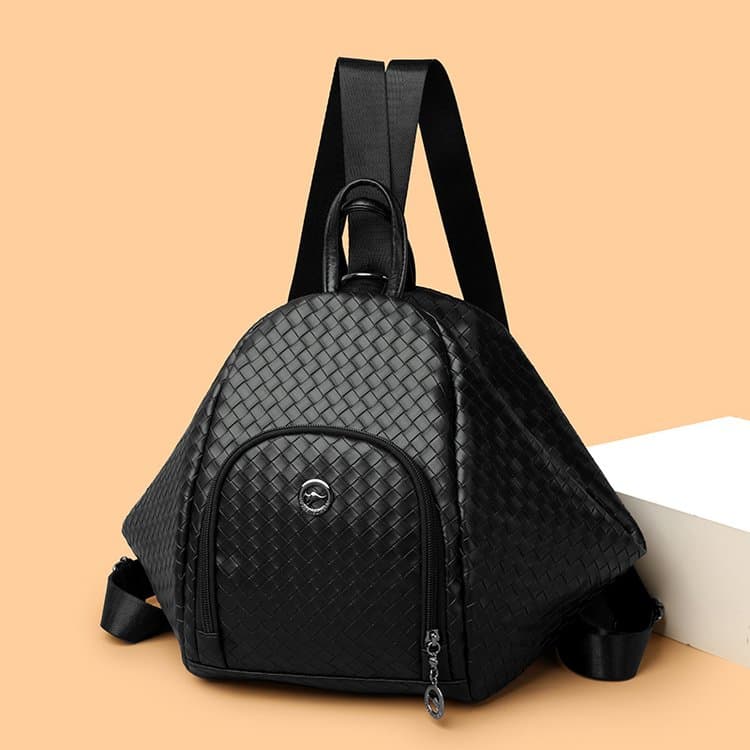 Schwarzer gewebter Kunstleder-Rucksack Freizeitrucksack