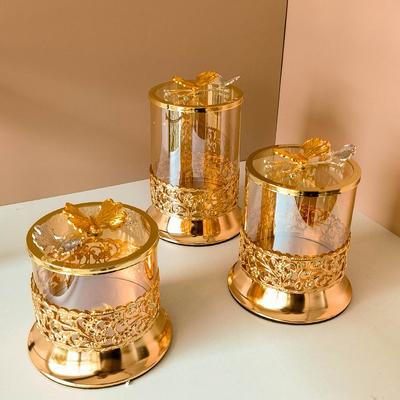Barattolo di caramelle in vetro di lusso per la casa, barattoli per snack di frutta secca, coperchio a farfalla elettrolitico, set di barattoli in vetro, accessori per la decorazione della casa
