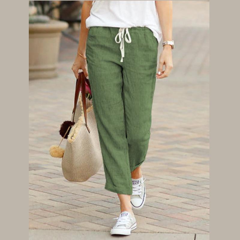 New Solid Color Loose Casual Drawstring Elastic Waist Jogger Pants for Womens Drawstring Capri Tapered Pants Trousers with Pockets