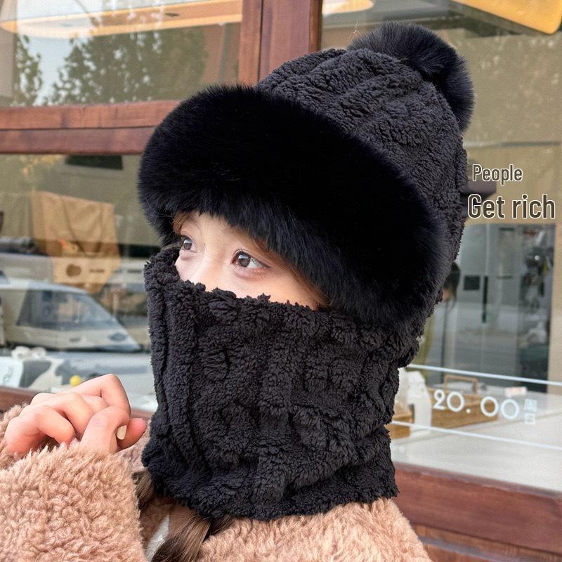"Women's Winter Warm Cycling Hat with Windproof Mask & Thick Velvet Neck Integration"