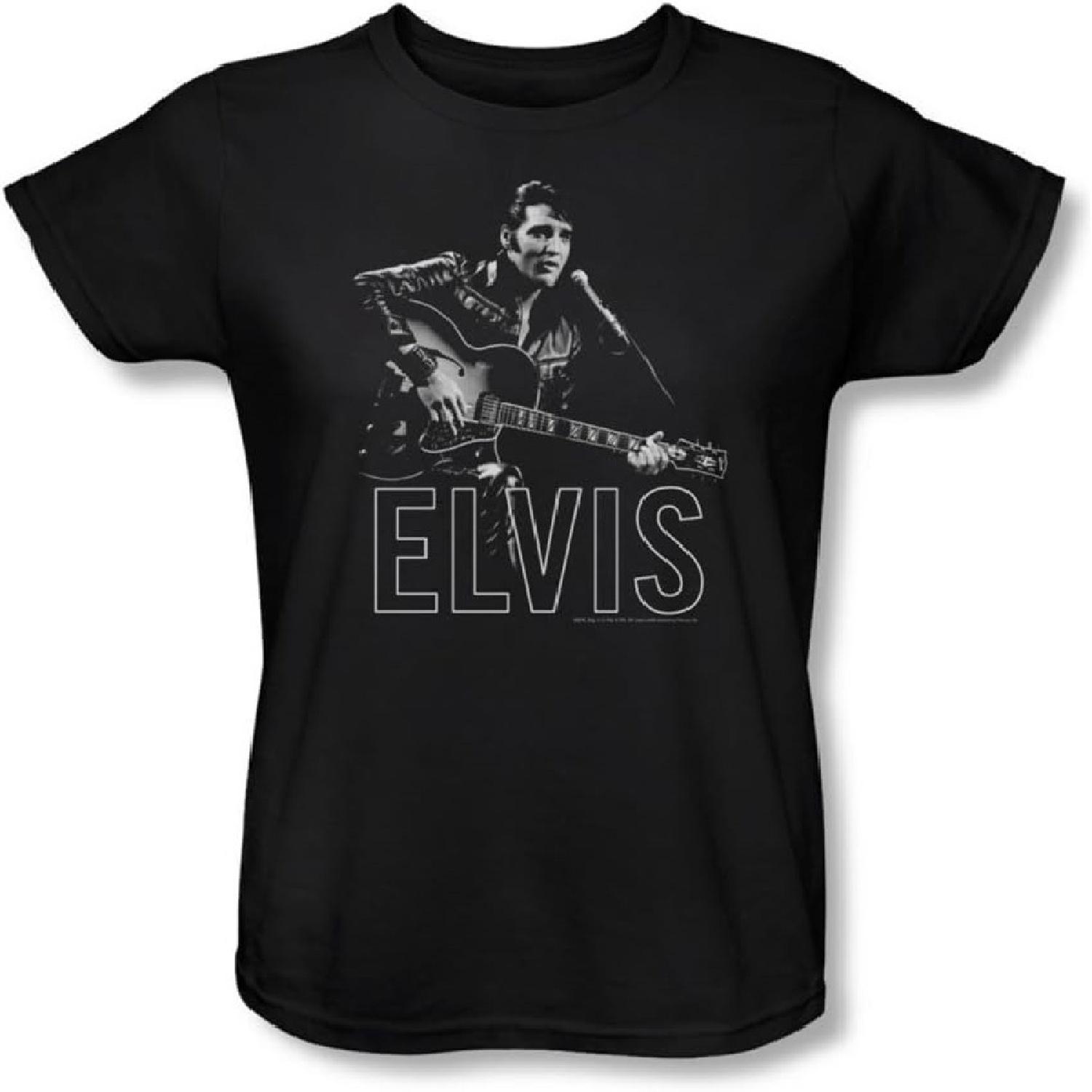 ELVIS PRESLEY - Womens Guitar in Hand T-Shirt in Black, XX-Large, Black S чёрный
