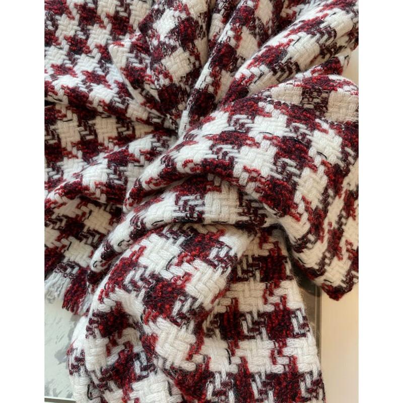 NINA SOLOR Pure Cashmere Houndstooth Color Block Scarf Shawl