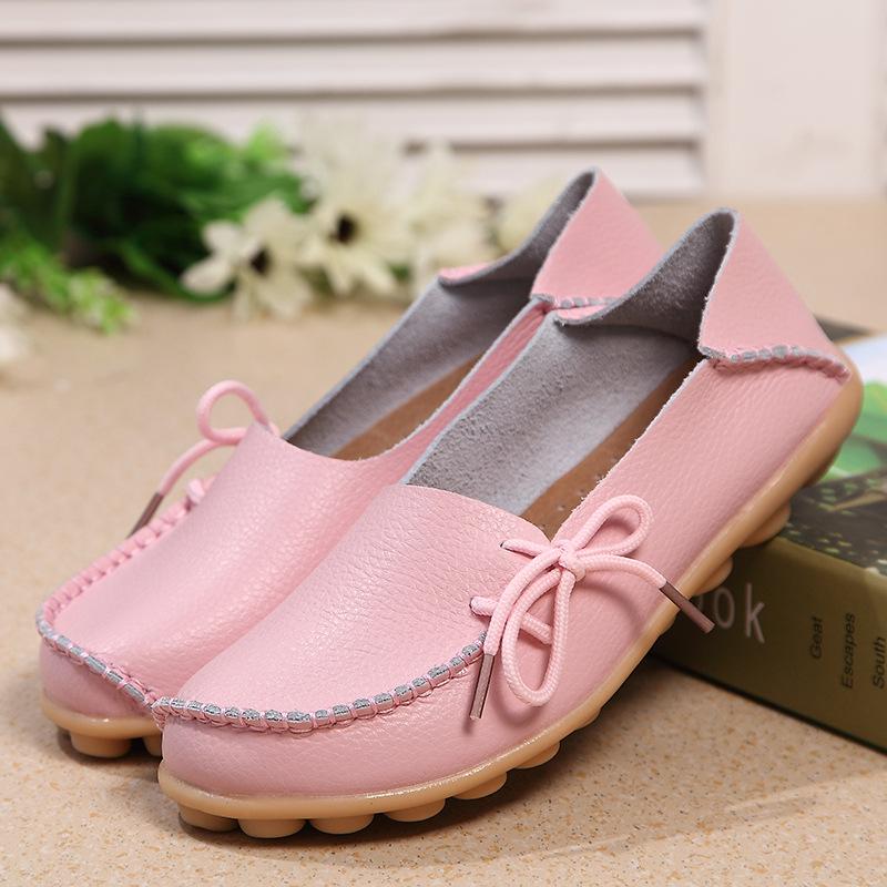 Woman Loafers Genuine Leather Female Shoes Slip On Ballet Bowtie Women's Shoe Size
