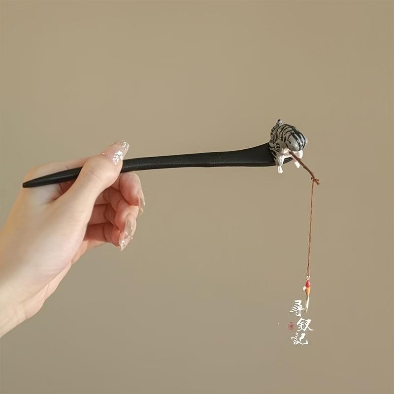 Chinese Hanfu Hairpin, Hand-Carved Phoenix Wooden Hair Stick, Vintage Hair Accessories for Women, Antique Bronze Retro Hair Clip