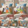 Cartoon Cute Cat Picture With Fresh Wake Up Cushion Cover Pillowcase Short Plush Invisible Zipper Room Sofa Cushion Cover