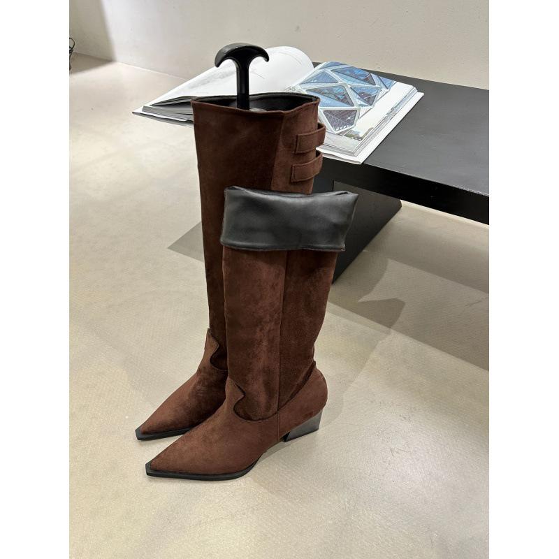 

Pointed boots women s autumn and winter 2025 new women s boots thick heel boots western knight boots high heels boots 39 темно-коричневого кольору
