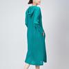 Women's Summer Casual Pleated Skirt Dress with Hood, Long Sleeves, Loose Fit, Plus Size, and High-End Slit Mid-Length Design.