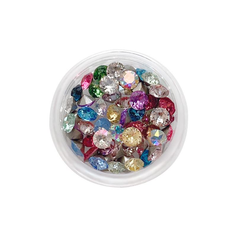 33-Cut Colored Pointed Rhinestones for Nail Art - Dazzling Multi-Faceted Round Stones, Ideal for DIY Filling and Stacking.