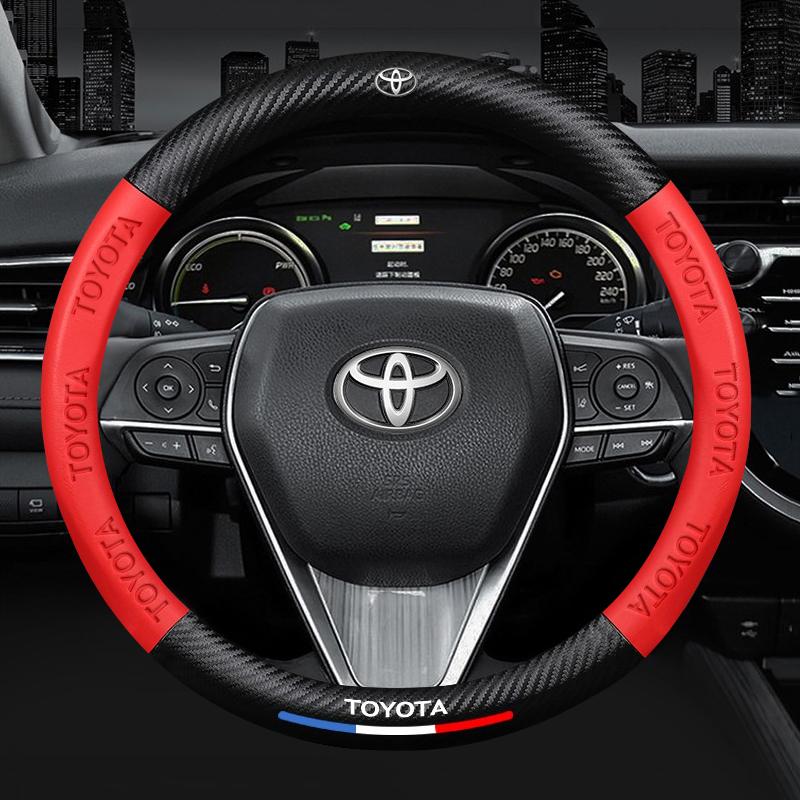 Car Steering Wheel Cover Carbon Fiber Pattern Leather Sleeve Keyring For Toyota Corolla Yaris RAV4 Prius CHR Camry Prado Supra