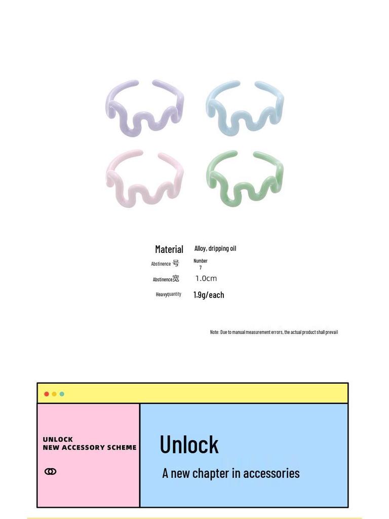 YOK Simple Curved Macaron Color Open Ring for Women