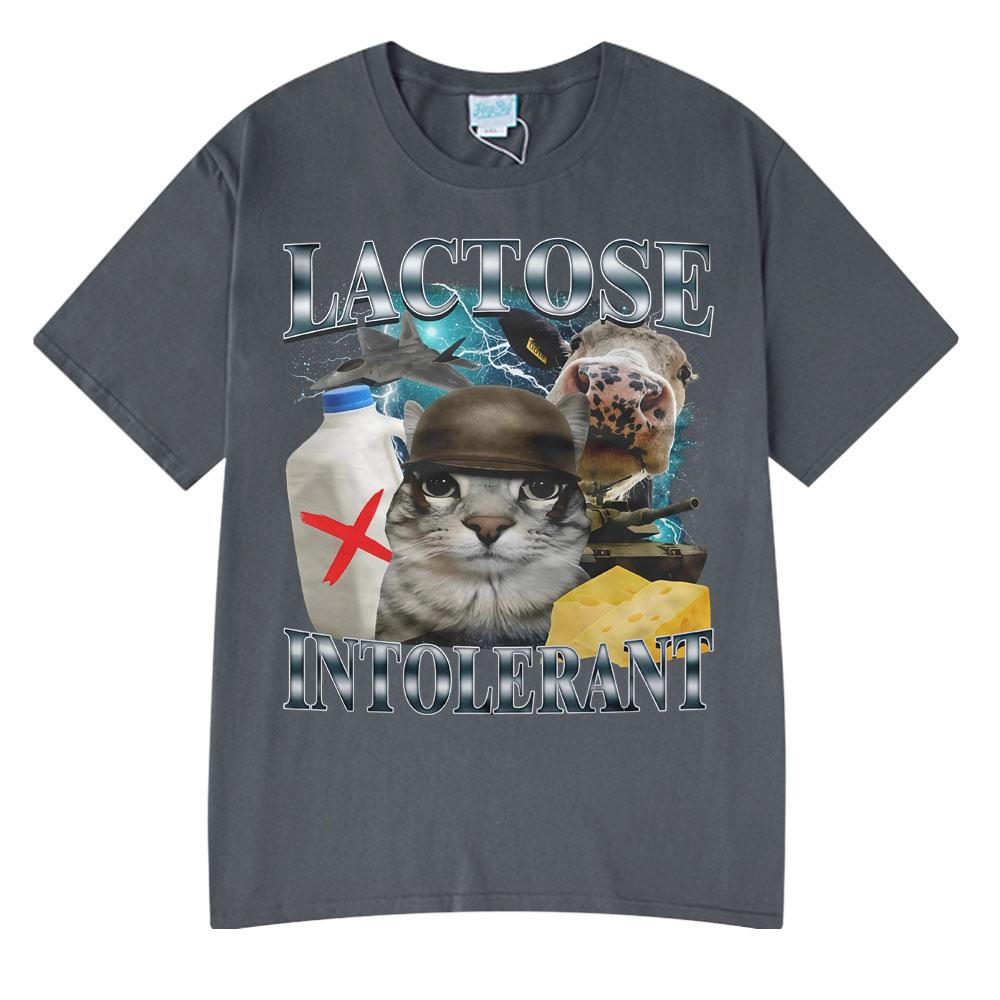 2025 Summer Hot Sale Wears Lactose Intolerant Funny Cat Meme T-shirts Fashion Tshirt Hip Hop Couple Style Clothes Cotton Tshirts