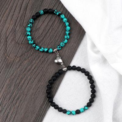 2 Piezas/Set Pulseras Colgantes de Corazón Magnético para Pareja 6MM Malaquita Ojo de Tigre Brazaletes Relación de Amor Pulsera Joyería Regalo Nuevo