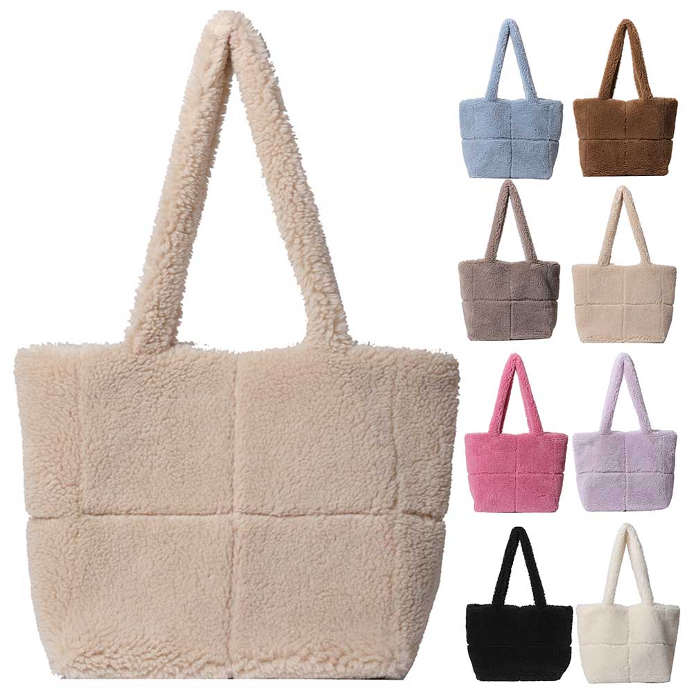 Fluffy Plush Women Underarm Bag Lambswool Large Tote Bag Solid Color Shopper Armpit Bag Ladies High Capacity Square Shoulder Bag