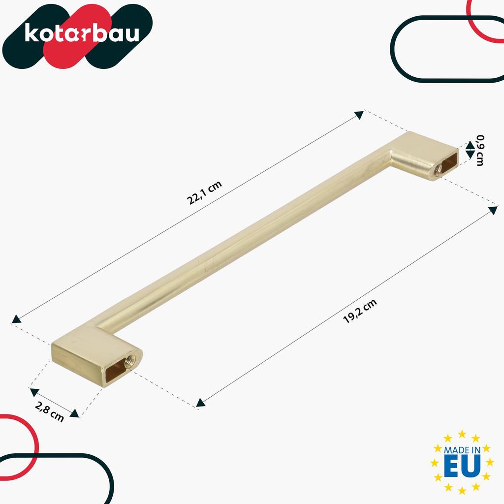 KOTARBAU® Kitchen Furniture Handle Classic Modern Oblong Long Matte Gold 221 MM Spacing 192 MM Set of 10