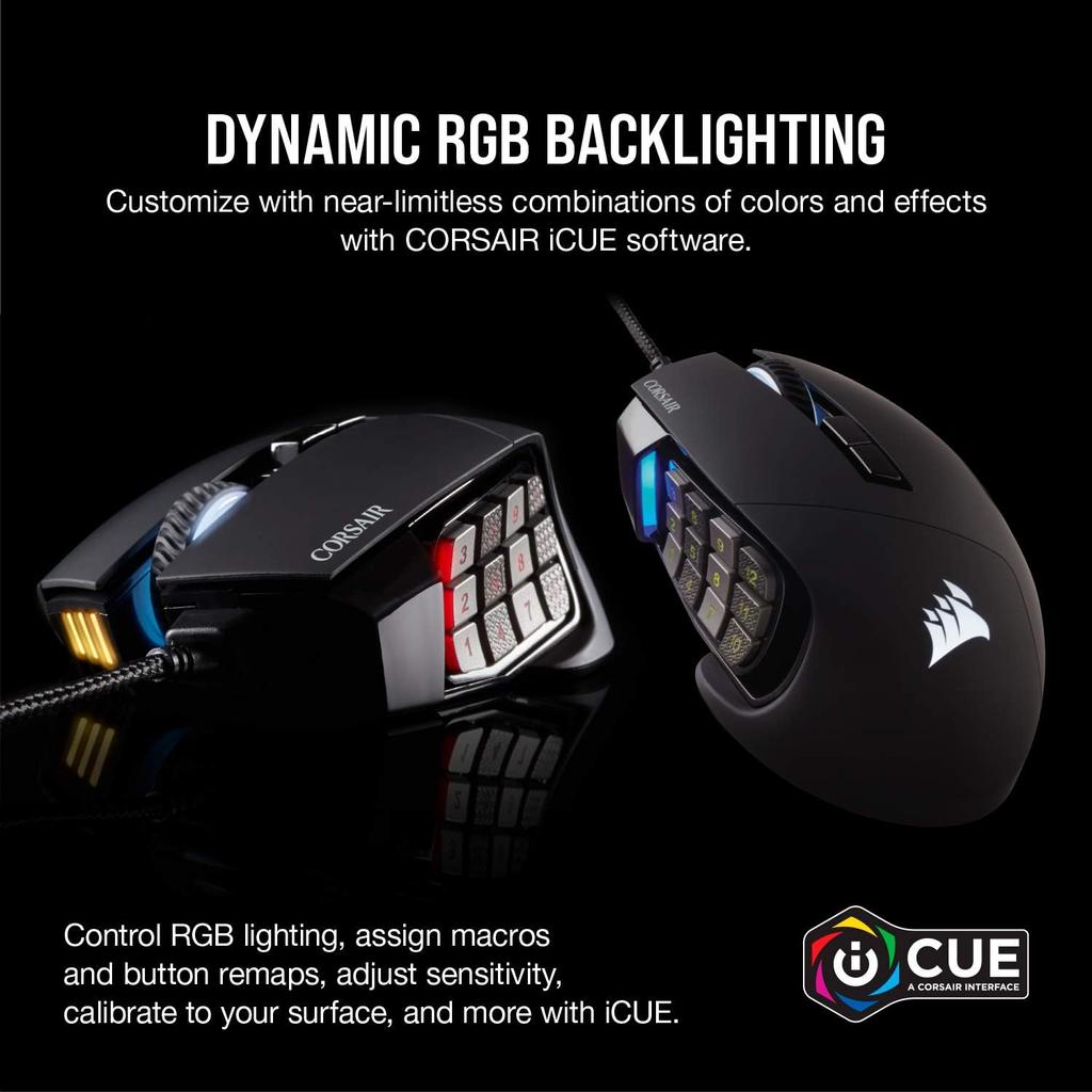 Corsair Scimitar Rgb Elite Wired Mmo Moba Gaming Mouse   Black Elite