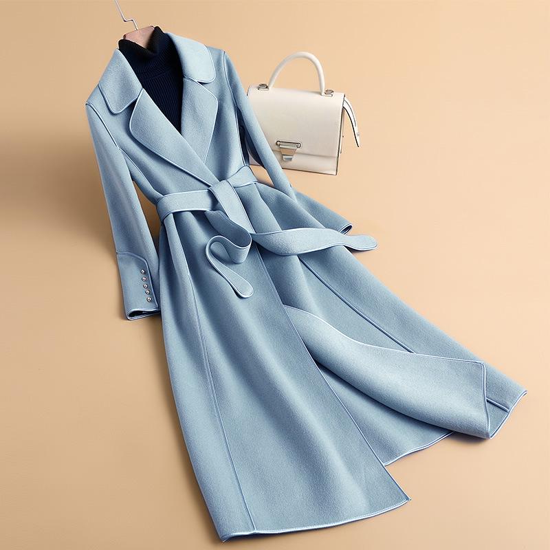 

2025 Spring Korean Style Slim Fit Wool Coat with Tie-Belt, Double-Faced and Inspired by Hepburn M (Recommended for 105-115 lbs)