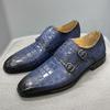 Herrenmode Übergröße 12 Monk Strap Kleiderschuhe - Echtes Leder Luxus Krokodilmuster Doppel-Schnalle Spitzzehe Hochzeitsschuhe