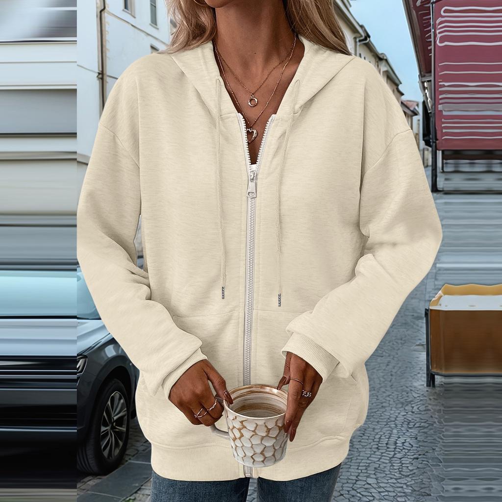 Women's Loose Hooded Sweatshirt Zipper Cardigan Jacket