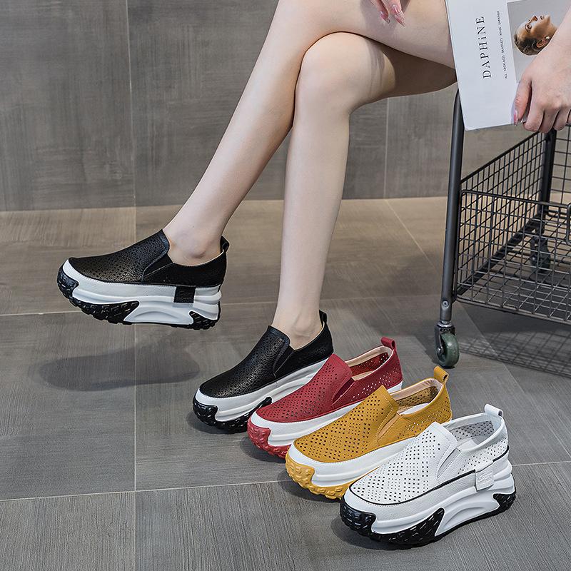 2025 new inner height increase hollow breathable loafers women's shoes retro lightweight casual sports shoes platform sandals women