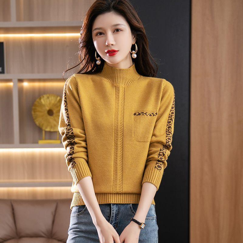 

Half Turtleneck Warm Sweater for Women Short Solid-color Loose Knitted Sweater for Autumn and Winter Casual Long-sleeved Pullover S жовтий