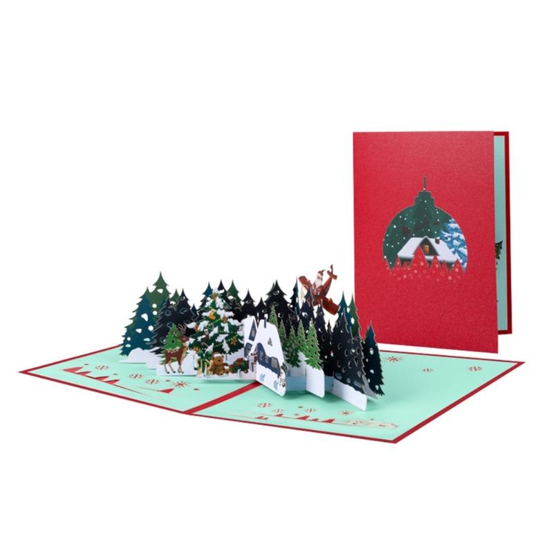 

3D Christmas Popup Card with Envelope Stylish Handmade Festives Surprise Card Foldable Forests Greeting Card 1