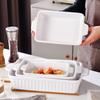 Binaural Rectangular Striped Baking Pan Ceramic Cover Four Creative Baking Pan Large Capacity Oven Microwave Oven Baking